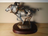 Beating Bad Odds Indian falling off horse Mixed Media Bronze Sculpture