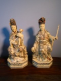 Pair of Carved and etched hippo ivory Female Musician Sculptures.