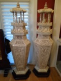 Pair of Large Carved and etched hippo ivory Vases.