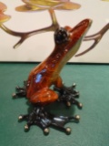 Bashful Rust metallic and black frog Bronze Sculpture