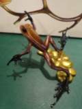 Leap Frog Purple and black frog on gold rocks Bronze Sculpture