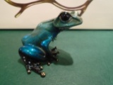 Gem-Blue Teal and black mottled frog Bronze Sculpture