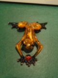 Luckybug Copper and black frog holding a ladybug Bronze Sculpture