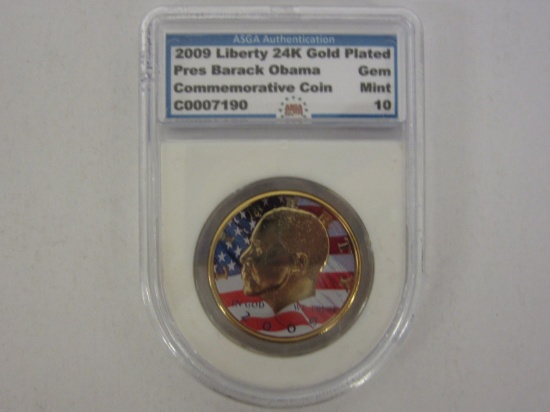 Barack Obama Commemorative 24kt Gold Plated Presidential 2009 Liberty Coin Graded Gem Mint 10