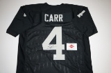 Derek Carr signed Oakland Raiders jersey.