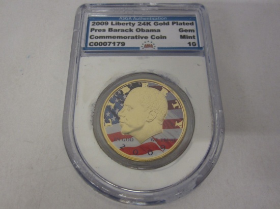Barack Obama 24kt Gold Plated Commemorative 2009 Presidential Coin Graded Gem Mint 10