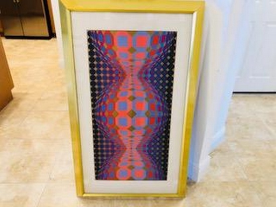 Mid Century Modern Framed Pop Art Print Signed Numbered by Victor Vasarely