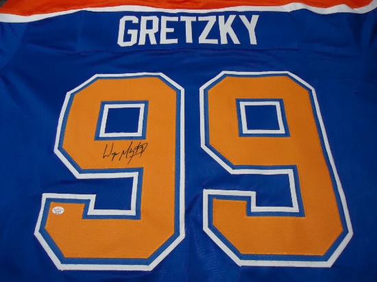 Wayne Gretzky Edmonton Oilers Signed blue hockey jersey Certified COA 501