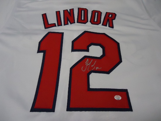 Francisco Lindor Cleveland Indians Signed white baseball jersey Certified COA 994