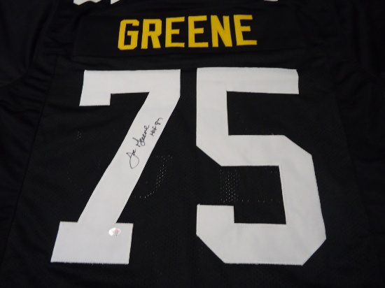 Mean Joe Greene Pittsburgh Steelers signed black football jersey Certified COA 214