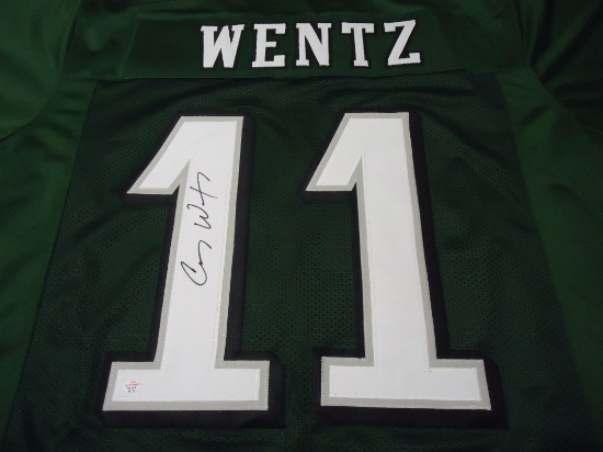 Carson Wentz Philadelphia Eagles signed green football jersey Certified COA 177
