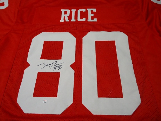 Jerry Rice San Francisco 49ers signed red football jersey Certified COA 360