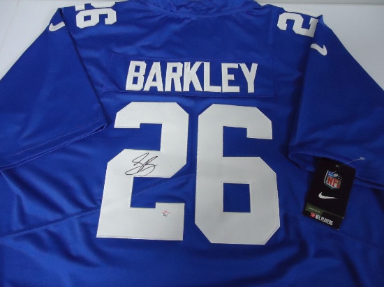 Saquon Barkley NY Giants signed NFL logo blue football jersey Certified COA 254