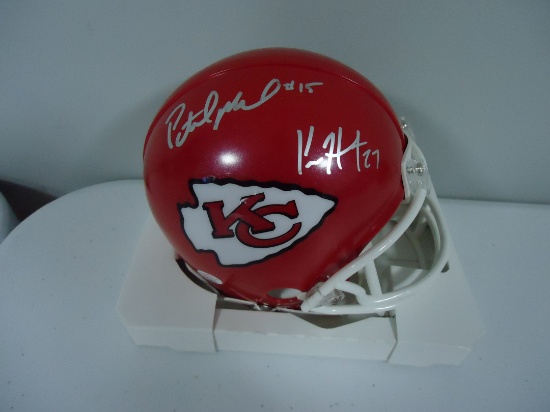 Kareem Hunt Patrick Mahomes Kansas City Chiefs signed mini football helmet Certified COA 844