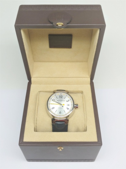 Designer Louis Vuitton Automatic St. Steel Q113m Watch with Box Retail $4599.