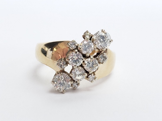 Gorgeous Womens 14k Yellow Gold Cocktail Cluster Diamond Ring