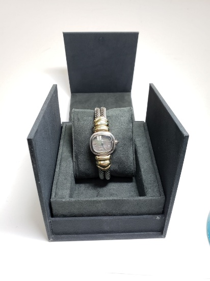 Designer Authentic Womens David Yurman 14k Yellow Gold & Silver 925 Watch with Box