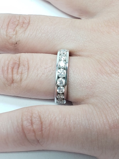 Womens 14k White Gold Half Moon Genuine Diamond Ring