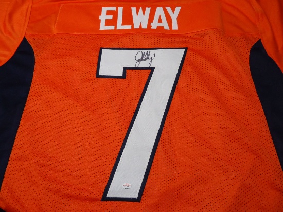 John Elway of the Denver Broncos Autographed orange football jersey Certified COA 289