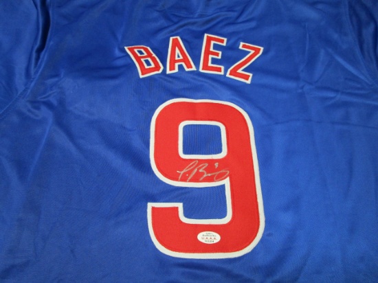 Javier Baez of the Chicago Cubs Autographed blue baseball jersey Certified COA 204
