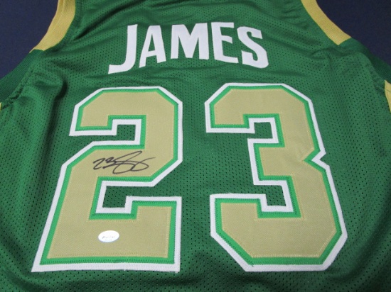 LeBron James of St Vincent St Mary High School autographed green basketball jersey COA 424