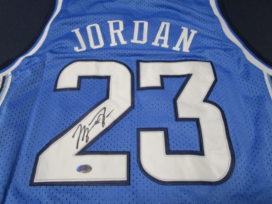 Michael Jordan of the North Carolina Tar Heels autographed blue basketball jersey Certified COA 814