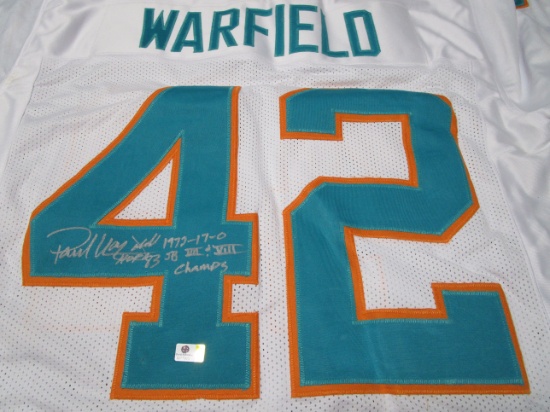 Paul Warfield of the Miami Dolphins autographed white football jersey Certified COA 905
