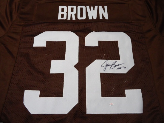 Jim Brown of the Cleveland Browns Signed Autographed brown football jersey Certified COA 818