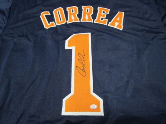 Carlos Correa of the Houston Astros autographed blue baseball jersey Certified COA 378
