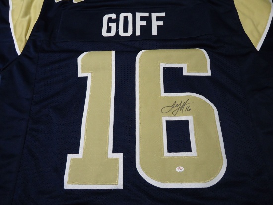 Jared Goff of the Los Angeles Rams Signed Autographed blue football jersey Certified COA 283