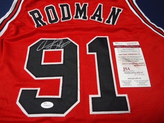 Dennis Rodman of the Chicago Bulls Signed Autographed red basketball jersey Certified COA 914