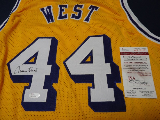 Jerry West of the LA Lakers Signed Autographed Yellow STAT basketball jersey Certified COA 211