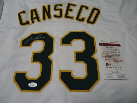 Jose Canseco of the Oakland A's Signed Autographed white baseball jersey Certified COA 387