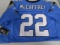 Christian McCaffrey of the Carolina Panthers signed blue football jersey Certified COA 690