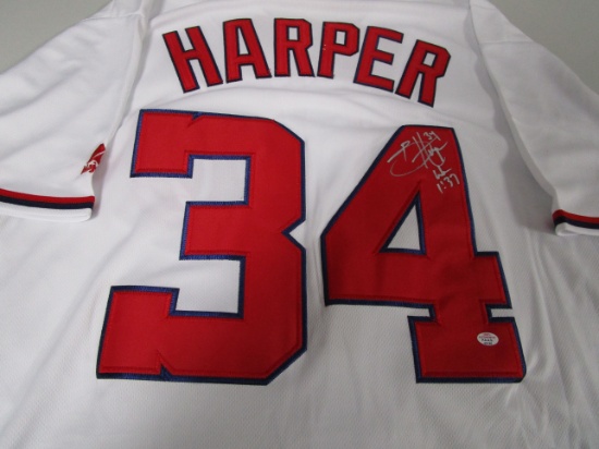 Bryce Harper of the Washington Nationals signed white baseball jersey Certified COA 186