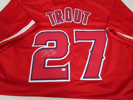 Mike Trout of the Anaheim Angels signed red baseball jersey Certified COA 712