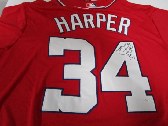 Bryce Harper of the Washington Nationals signed red baseball jersey Certified COA 189
