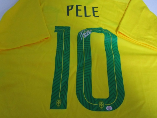 Pele of Brazil signed yellow soccer  jersey Certified COA 066