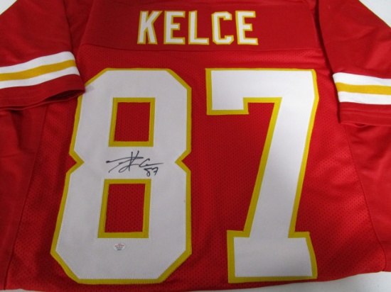 Travis Kelce of the Kansas City Chiefs signed red football jersey Certified COA 497