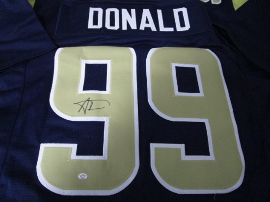 Aaron Donald of the Los Angeles Rams signed blue football jersey Certified COA 165