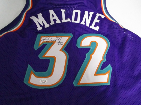 Karl Malone of the Utah Jazz signed purple basketball jersey Certified COA 344