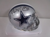 Troy Aikman Michael Irvin Emmitt Smith Dallas Cowboys signed mini football helmet COA 794