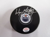 Wayne Gretzky of the Edmonton Oilers signed logo hockey puck Certified COA 252