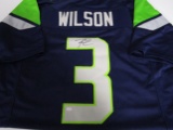 Russell Wilson of the Seattle Seahawks signed blue football jersey Certified COA 390