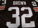 Jim Brown of the Cleveland Browns signed Brown football jersey Certified COA 812