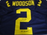 Charles Woodson of the Michigan Wolverines signed blue football jersey Certified COA 053