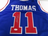 Isiah Thomas of the Detroit Pistons signed blue basketball jersey Certified COA 329