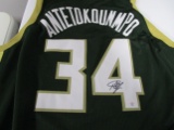 Giannis Antetokounmpo of the Milwaukee Bucks signed green basketball jersey Certified COA 584