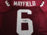 Baker Mayfield of the Oklahoma Sooners signed red football jersey Certified COA 122