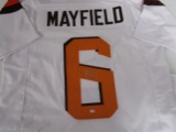 Baker Mayfield of the Cleveland Browns signed white football jersey Certified COA 205